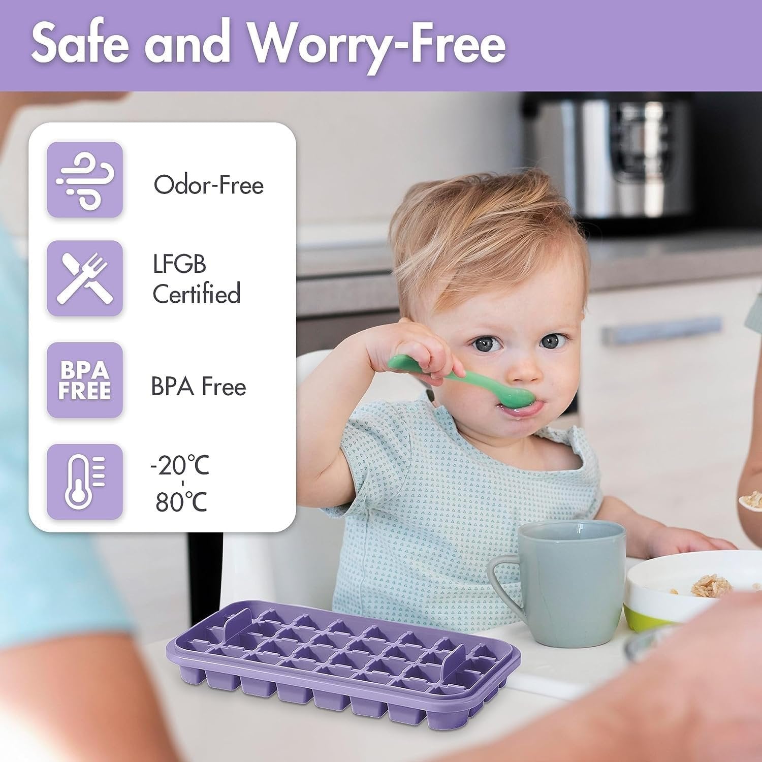 Easy Press Ice Tray Container ? Silicone Ice Cube Tray with Lid & Storage Box, Quick Release, No-Spill Stackable Ice Maker for Freezer, Kitchen & Bar Use