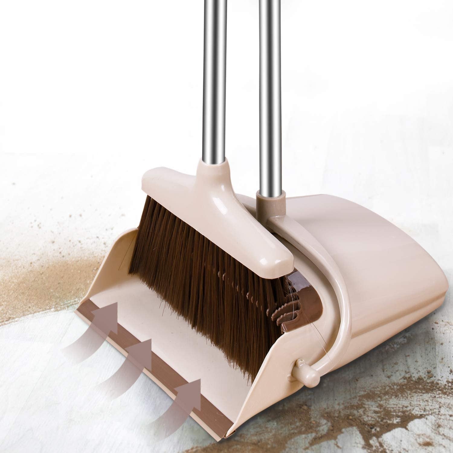 Mop with Broom Holder & Dustpan ? 3-in-1 Cleaning Set with Upright Stand, Clip-On Holder & Self-Cleaning Pan, Space-Saving Organizer for Home, Kitchen & Bathroom