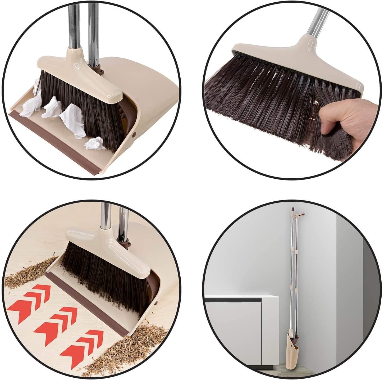 Mop with Broom Holder & Dustpan ? 3-in-1 Cleaning Set with Upright Stand, Clip-On Holder & Self-Cleaning Pan, Space-Saving Organizer for Home, Kitchen & Bathroom
