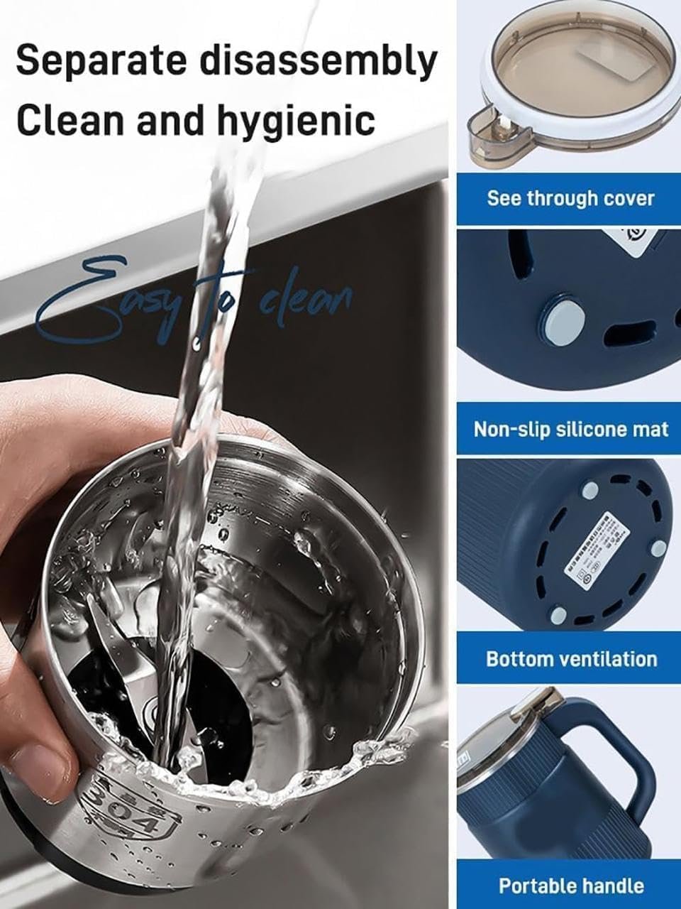 New Handle Electric Coffee Grinder ? 300W Portable Bean Grinder with Stainless Steel Blades & Safety Lid, One-Touch Operation for Coffee, Spices, Nuts & Herbs