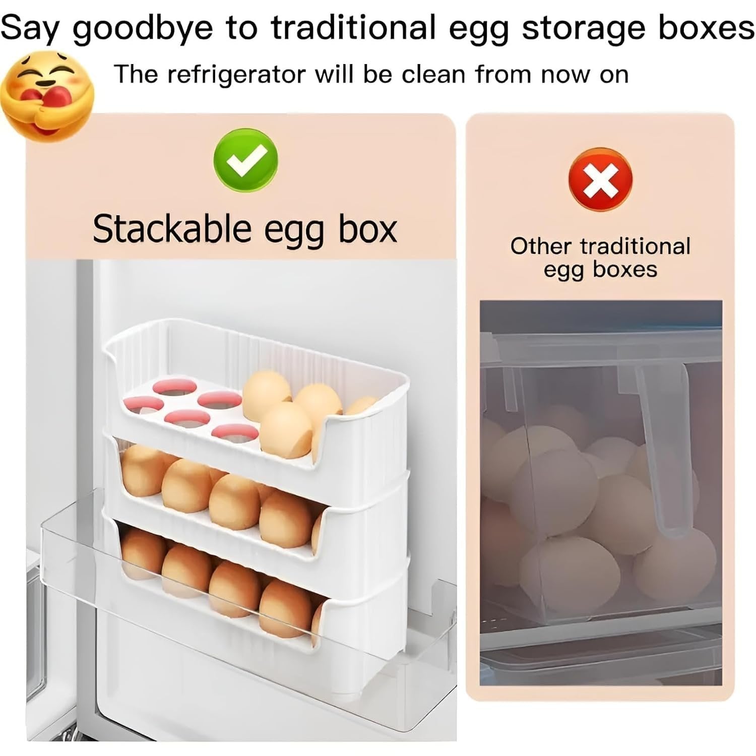 3 Layer Egg Tray ? Stackable Plastic Egg Storage Rack for Refrigerator, Holds Up to 60 Eggs, Space-Saving Organizer with Lid for Kitchen & Fridge