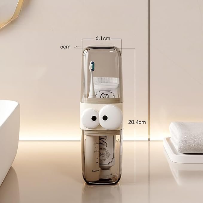 Toothbrush Holder ? Wall Mounted Bathroom Organizer with Automatic Toothpaste Dispenser, Dustproof Cover & No-Drill Installation, for Family Use