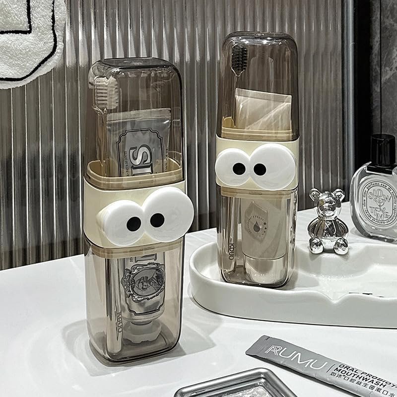 Toothbrush Holder ? Wall Mounted Bathroom Organizer with Automatic Toothpaste Dispenser, Dustproof Cover & No-Drill Installation, for Family Use