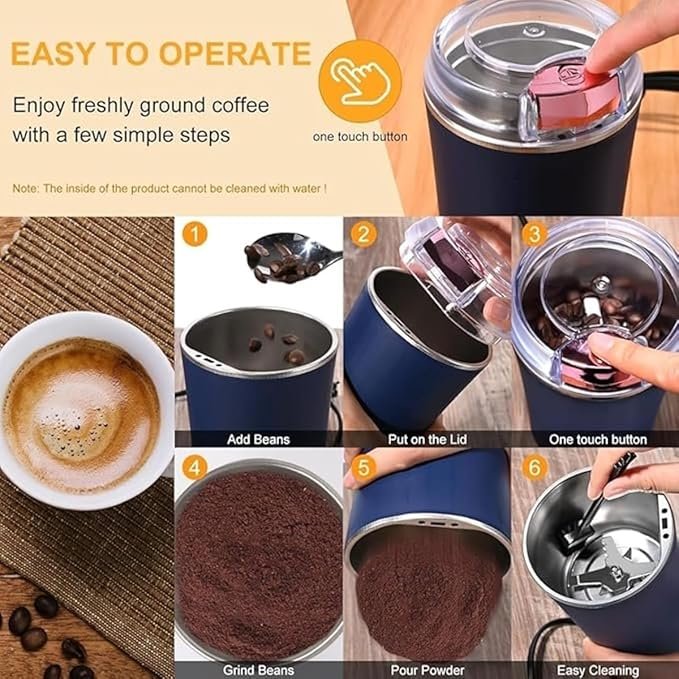 Electric Coffee & Spice Grinder ? 250ML Stainless Steel Blade Grinder with One-Touch Operation, Portable Grinder for Coffee Beans, Spices, Nuts & Herbs