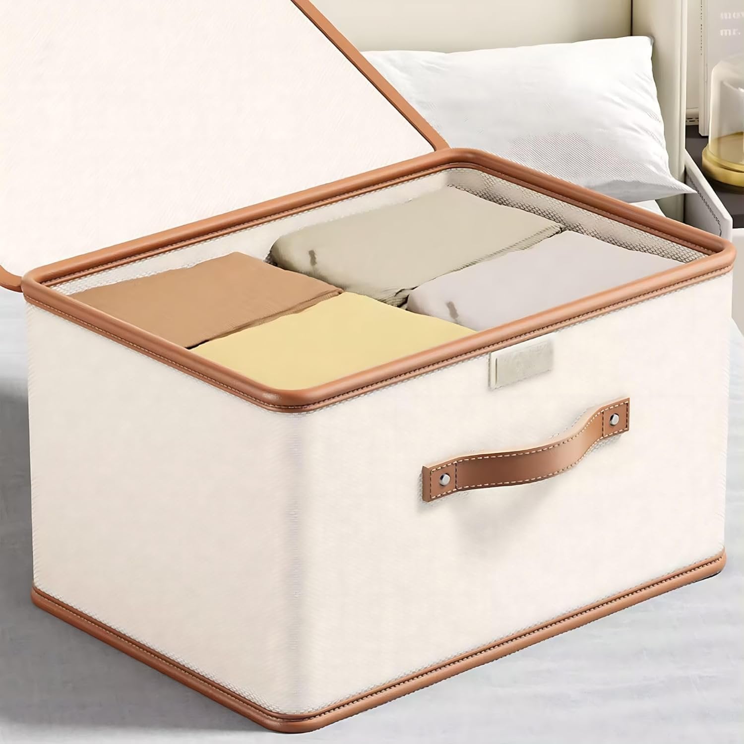 Storage Box with Lid ? Foldable Storage Organizer Bin with Handle, Durable Fabric Basket for Clothes, Toys, Office & Home Essentials