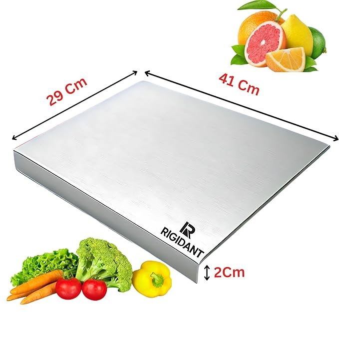 Stainless Steel Chopping Board (41?31 cm) ? Rustproof & Anti-Bacterial Cutting Board for Meat, Vegetables & Fruits, Heavy Duty Kitchen Board with Non-Slip Base