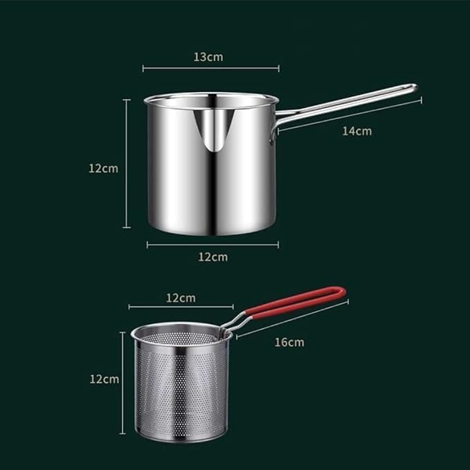 Deep Frying Pot with Strainer ? Stainless Steel Japanese Tempura Fryer with Oil Filter Lid & Handle, Induction Compatible for Home & Restaurant Use