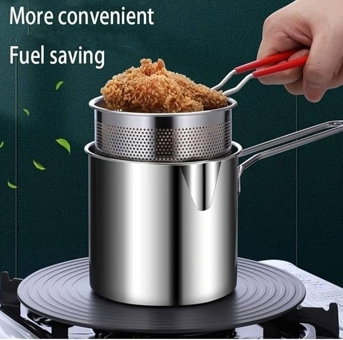 Deep Frying Pot with Strainer ? Stainless Steel Japanese Tempura Fryer with Oil Filter Lid & Handle, Induction Compatible for Home & Restaurant Use