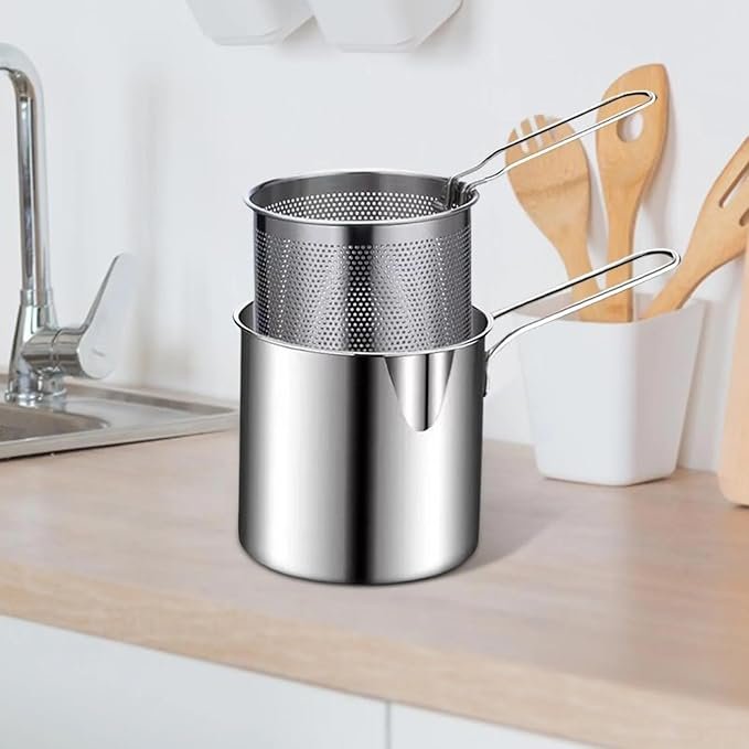 Deep Frying Pot with Strainer ? Stainless Steel Japanese Tempura Fryer with Oil Filter Lid & Handle, Induction Compatible for Home & Restaurant Use