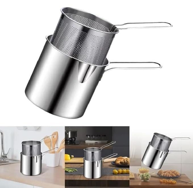Deep Frying Pot with Strainer ? Stainless Steel Japanese Tempura Fryer with Oil Filter Lid & Handle, Induction Compatible for Home & Restaurant Use