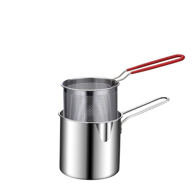 Deep Frying Pot with Strainer ? Stainless Steel Japanese Tempura Fryer with Oil Filter Lid & Handle, Induction Compatible for Home & Restaurant Use