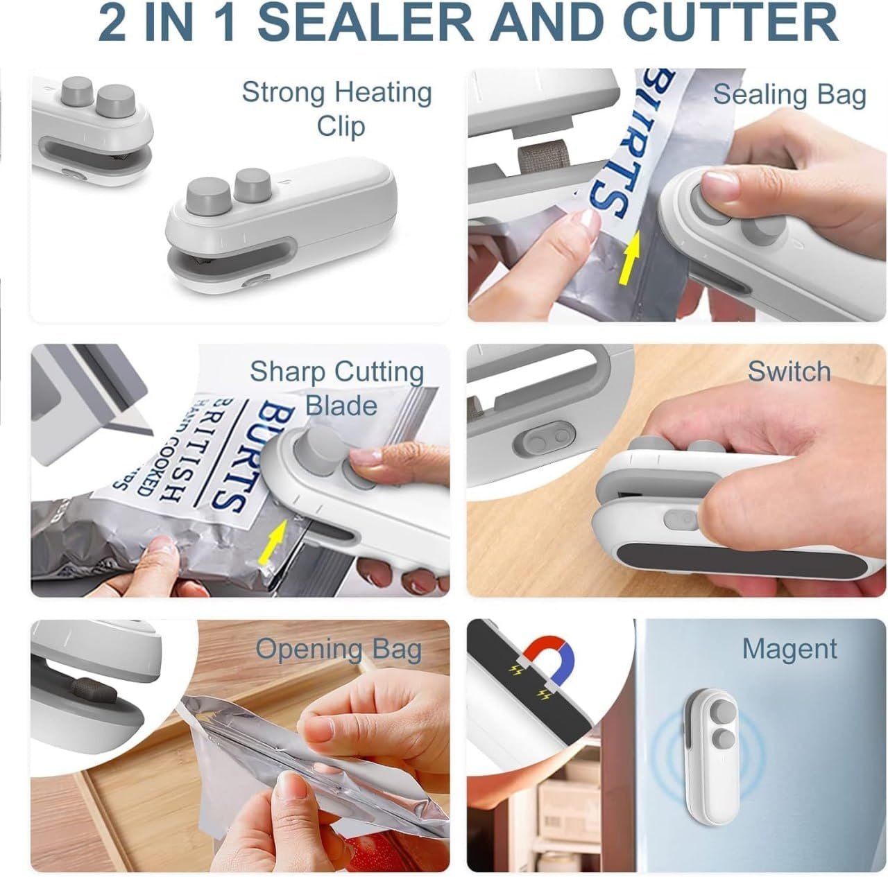 2 in 1 Rechargeable Mini Sealer ? Portable Heat Sealer & Cutter for Plastic Bags, USB Charging Snack Resealer for Kitchen & Travel Use