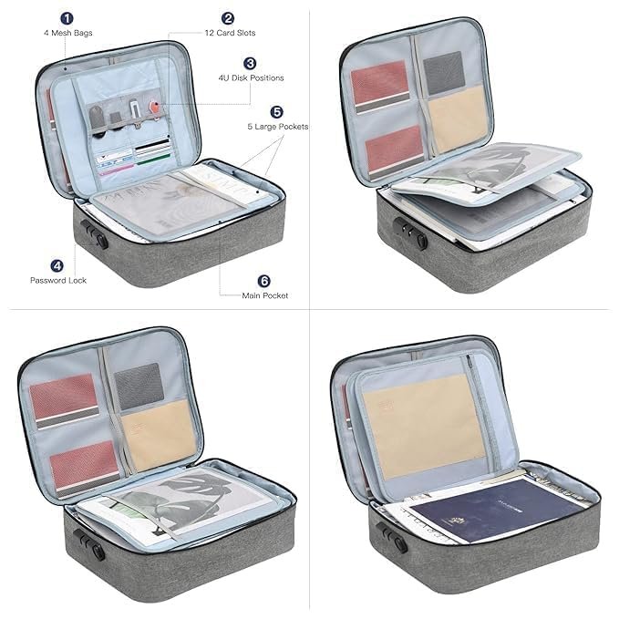 Document Organizer Bag ? Waterproof File Storage Bag with Handle, Zipper Closure & Multiple Compartments for Certificates, Documents, Passports & Stationery