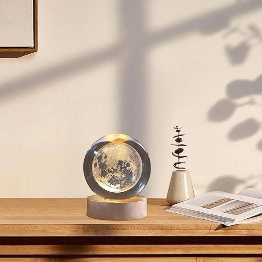 3D Crystal Ball with LED Base ? Glass Sphere Laser Engraved Galaxy, Solar System, or Zodiac Design | Night Light & Decorative Gift for Home, Office, Kids & Astronomy Lovers