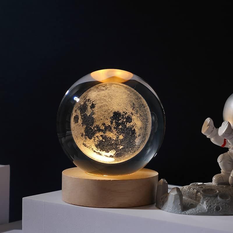 3D Crystal Ball with LED Base ? Glass Sphere Laser Engraved Galaxy, Solar System, or Zodiac Design | Night Light & Decorative Gift for Home, Office, Kids & Astronomy Lovers