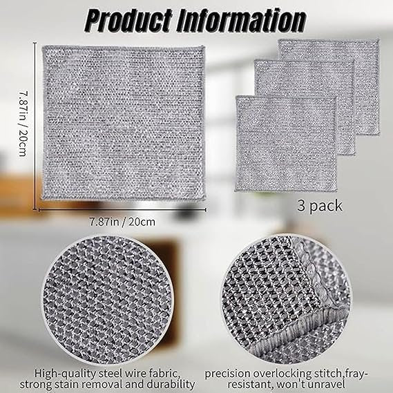 Wire Dish Washing Cloth ? Heavy-Duty Stainless Steel Scrubber Pad for Tough Stains & Grease Removal | Reusable Mesh Cleaning Cloth for Utensils, Pots & Pans