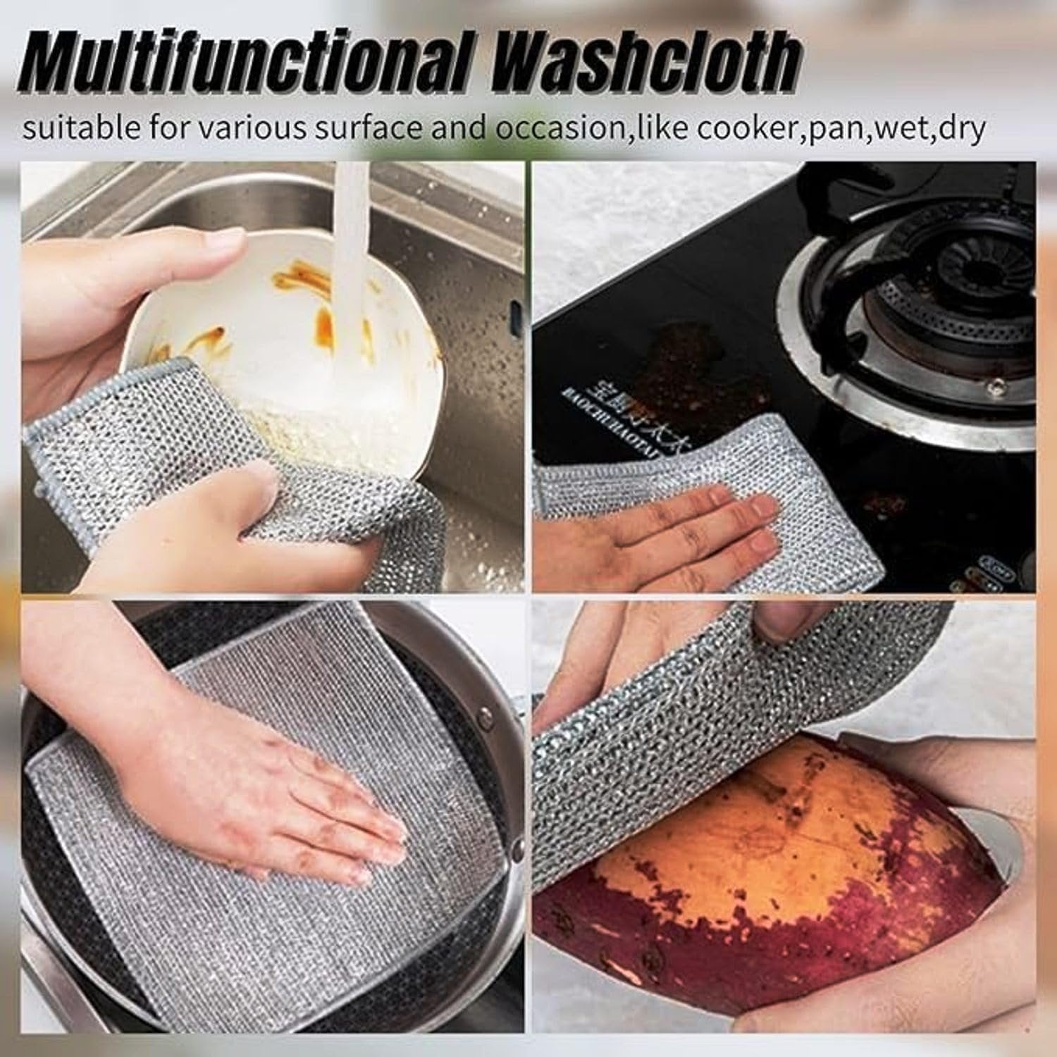 Wire Dish Washing Cloth ? Heavy-Duty Stainless Steel Scrubber Pad for Tough Stains & Grease Removal | Reusable Mesh Cleaning Cloth for Utensils, Pots & Pans