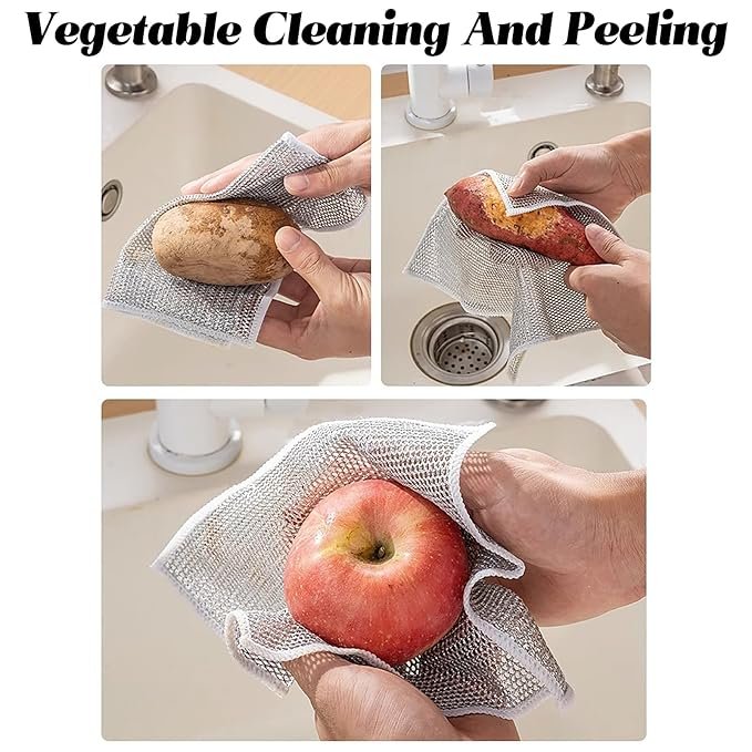 Wire Dish Washing Cloth ? Heavy-Duty Stainless Steel Scrubber Pad for Tough Stains & Grease Removal | Reusable Mesh Cleaning Cloth for Utensils, Pots & Pans