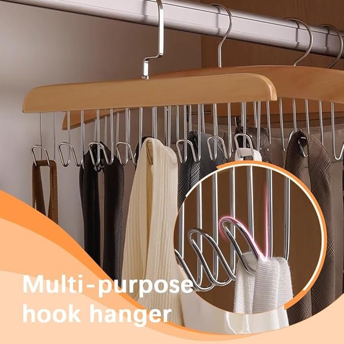 8 Hook Wooden Hanger ? Wall Mounted Multi-Purpose Coat Rack | Space-Saving Wooden Hook Rail for Clothes, Hats, Towels & Bags ? Home & Office Organizer