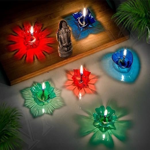 3D Reflection Diya ? LED Decorative Lamp for Home, Festival, Pooja & Diwali D?cor | Flameless Diya with Mirror Base for Temple & Decoration