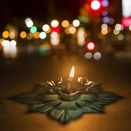 3D Reflection Diya ? LED Decorative Lamp for Home, Festival, Pooja & Diwali D?cor | Flameless Diya with Mirror Base for Temple & Decoration