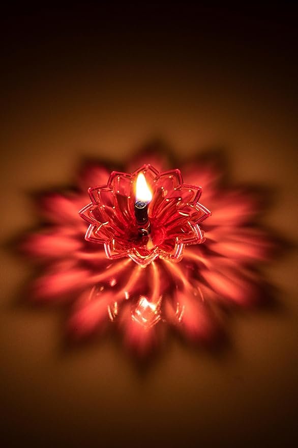 3D Reflection Diya ? LED Decorative Lamp for Home, Festival, Pooja & Diwali D?cor | Flameless Diya with Mirror Base for Temple & Decoration