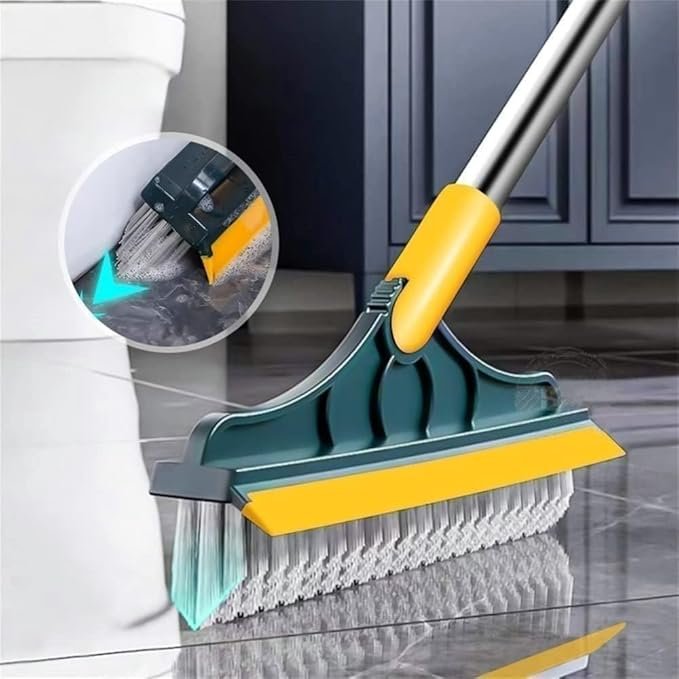 2?in?1 Tiles Cleaning Brush ? Dual?Sided Scrub & Squeegee Tool for Bathroom, Kitchen, Shower & Grout | Ergonomic Handle with Replaceable Heads