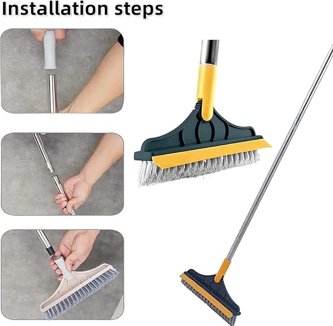 2?in?1 Tiles Cleaning Brush ? Dual?Sided Scrub & Squeegee Tool for Bathroom, Kitchen, Shower & Grout | Ergonomic Handle with Replaceable Heads