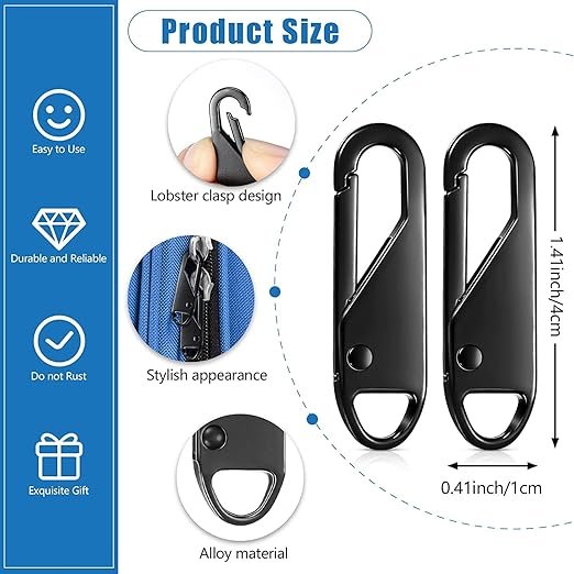 Metal Zipper Pull Replacement – Black Zipper Slider Handle for Jackets, Backpacks, Luggage, Bags & More – Heavy-Duty Metal – Easy DIY Repair – 1-Pack (Black Only)
