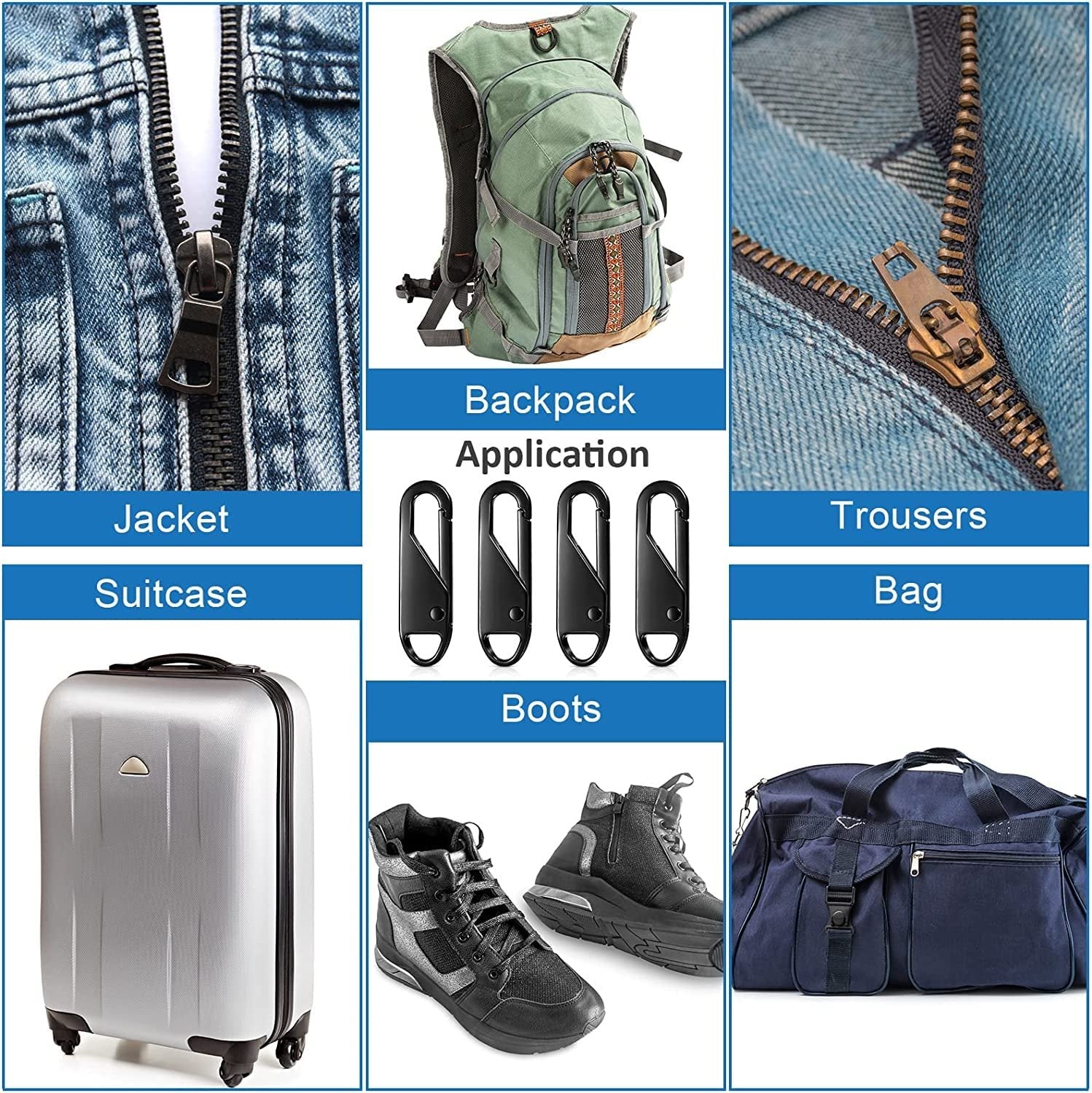 Metal Zipper Pull Replacement – Black Zipper Slider Handle for Jackets, Backpacks, Luggage, Bags & More – Heavy-Duty Metal – Easy DIY Repair – 1-Pack (Black Only)