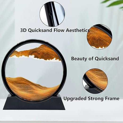 Moving Sand Art Picture Frame ? Dynamic Flowing Sandscapes in Blue & Yellow for Home, Office & Desk D?cor | Relaxing Visual Art Gift