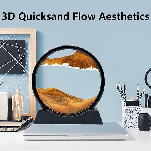 Moving Sand Art Picture Frame ? Dynamic Flowing Sandscapes in Blue & Yellow for Home, Office & Desk D?cor | Relaxing Visual Art Gift