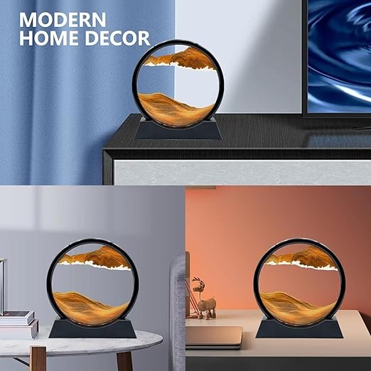 Moving Sand Art Picture Frame ? Dynamic Flowing Sandscapes in Blue & Yellow for Home, Office & Desk D?cor | Relaxing Visual Art Gift