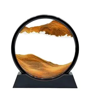 Moving Sand Art Picture Frame ? Dynamic Flowing Sandscapes in Blue & Yellow for Home, Office & Desk D?cor | Relaxing Visual Art Gift