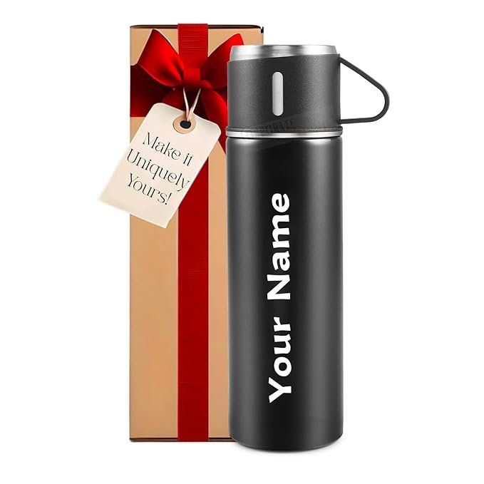 Vacuum Flask Set ? Insulated Stainless Steel Thermos Bottle with 2 Cups | Hot & Cold Flask Set for Travel, Office, School & Outdoor Use (Leak-Proof & Durable)