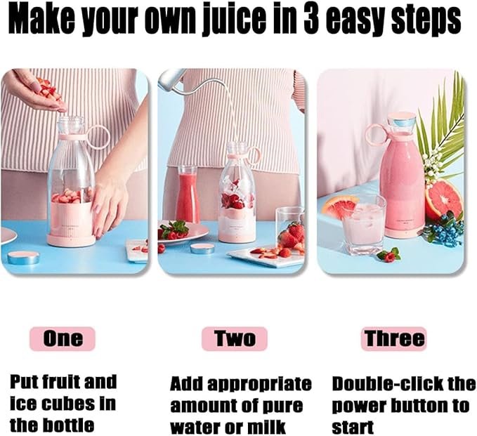 Portable Bottle Juicer Blender ? USB Rechargeable Smoothie Maker for Shakes, Juices & Protein Drinks | 6-Blade Powerful Motor, BPA-Free & Leak-Proof