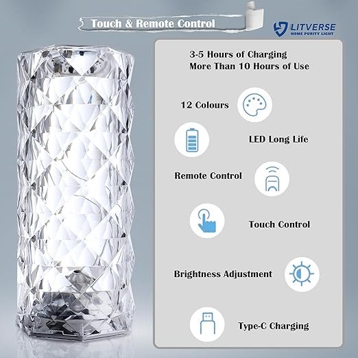 Crystal Table Lamp with Touch Control ? Dimmable LED Bedside Lamp with USB Charging, 3 Color Modes, Modern Diamond Cut Design for Bedroom, Living Room, or Gift