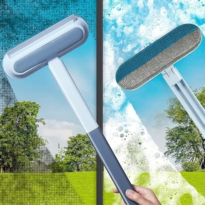 Window Mesh Cleaner | 2-in-1 Screen Cleaning Brush with Soft Bristle & Scraper | Reusable, Washable, Multipurpose Tool for Windows, Screens, Grills & Glass