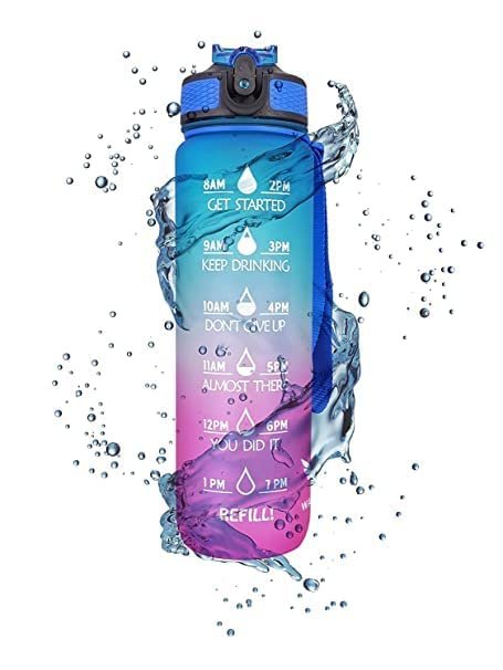 Timer Motivational Water Bottle | BPA-Free Leakproof Sports Bottle with Time Marker & Straw | 1L/2L Hydration Tracker for Fitness, Gym, Office & Daily Use