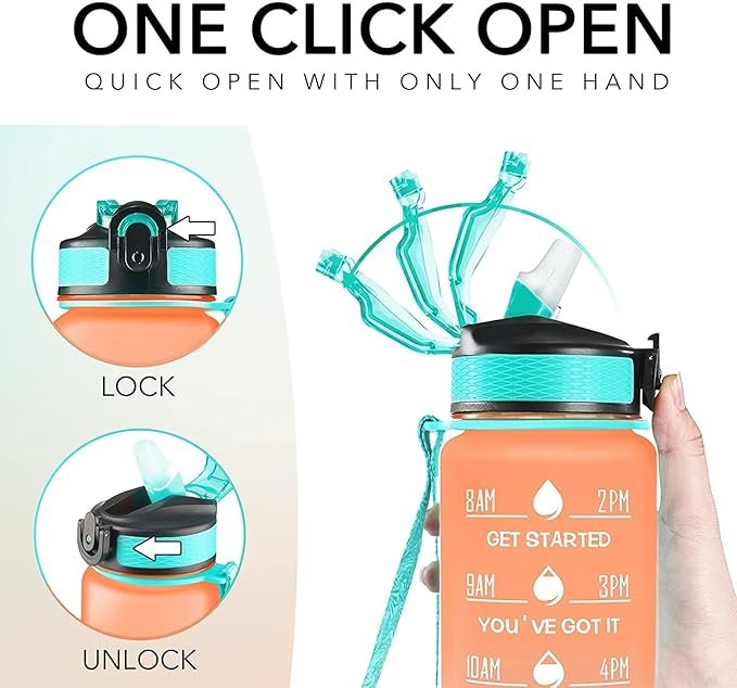 Timer Motivational Water Bottle | BPA-Free Leakproof Sports Bottle with Time Marker & Straw | 1L/2L Hydration Tracker for Fitness, Gym, Office & Daily Use