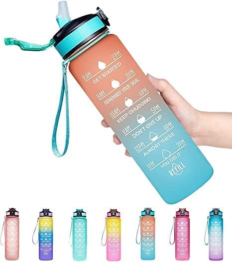 Timer Motivational Water Bottle | BPA-Free Leakproof Sports Bottle with Time Marker & Straw | 1L/2L Hydration Tracker for Fitness, Gym, Office & Daily Use
