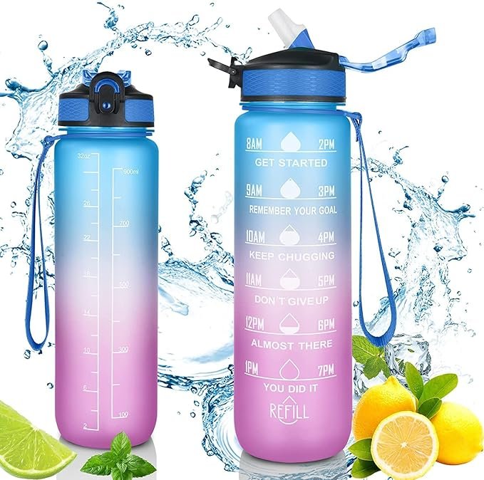 Timer Motivational Water Bottle | BPA-Free Leakproof Sports Bottle with Time Marker & Straw | 1L/2L Hydration Tracker for Fitness, Gym, Office & Daily Use