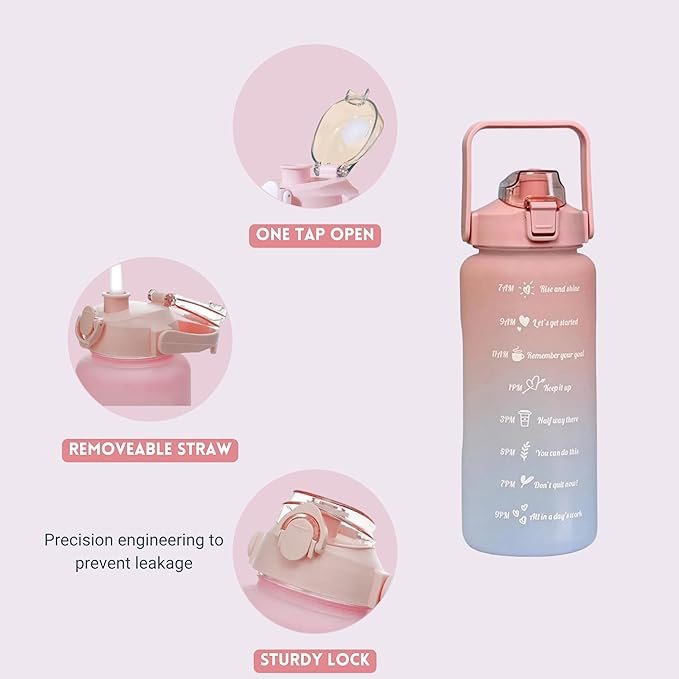 3Pc Motivational Water Bottle Set | Time Marker & Quote BPA-Free Bottles with Straw | Leakproof 1L/2L Hydration Tracker for Gym, Office, Home & Outdoor Use