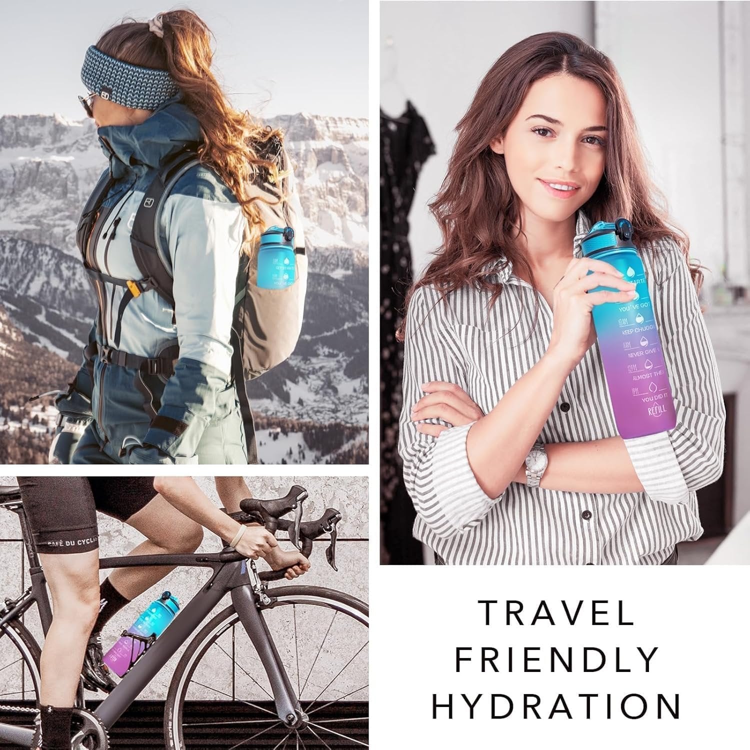 3Pc Motivational Water Bottle Set | Time Marker & Quote BPA-Free Bottles with Straw | Leakproof 1L/2L Hydration Tracker for Gym, Office, Home & Outdoor Use