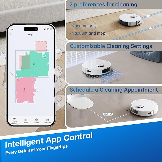 Smart Cleaning Robot | Automatic Vacuum Cleaner with Strong Suction, Anti-Collision Sensors & Low Noise | Robotic Floor Cleaner for Home, Pet Hair & Hard Floors