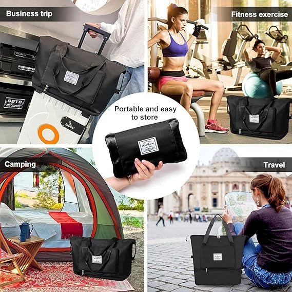 Travel Bag with Pocket | Foldable Lightweight Luggage Duffel with Front Zipper Pocket | Waterproof, Spacious Carry-On Bag for Travel, Gym, and Weekend Trips