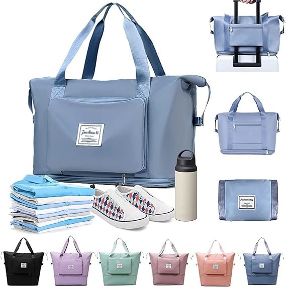 Travel Bag with Pocket | Foldable Lightweight Luggage Duffel with Front Zipper Pocket | Waterproof, Spacious Carry-On Bag for Travel, Gym, and Weekend Trips