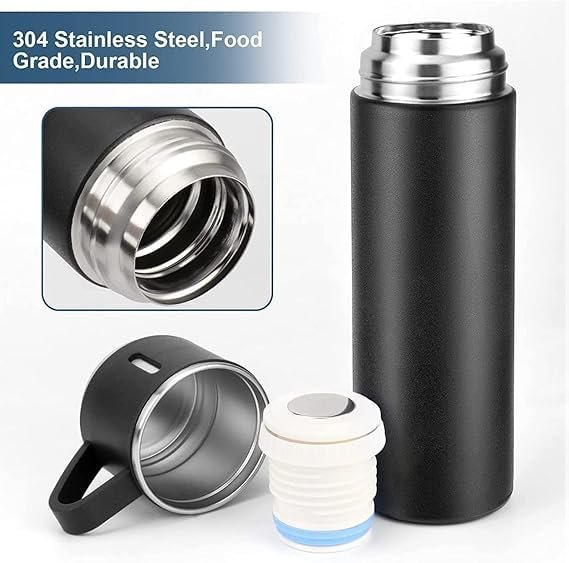 Vacuum Flask Set | Stainless Steel Thermos Bottle with 2 Cups & Insulated Carry Case | Hot & Cold Flask for Travel, Office, Picnic & Outdoor Use