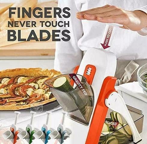 Safe Mandoline Slicer | Adjustable Vegetable Cutter with Hand Guard & Stainless Steel Blades | Multipurpose Slicer for Fruits, Veggies, Salads & Kitchen Prep