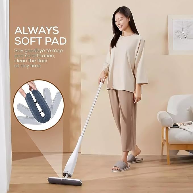 Squeeze Butterfly Mop | Heavy-Duty Self-Wringing Mop with Super Absorbent Sponge Head | Easy Grip Handle & Replaceable Head for Home, Kitchen & Floor Cleaning